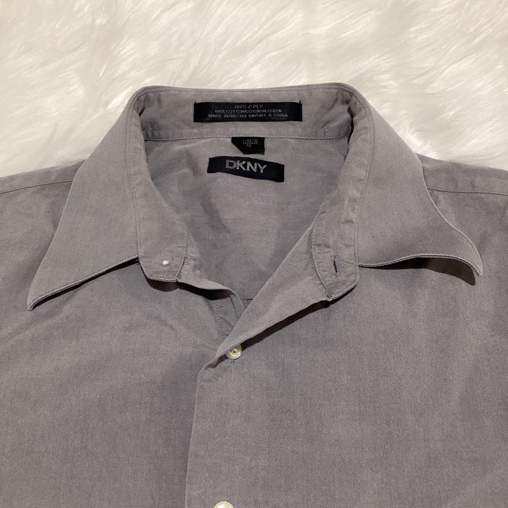 Dkny Men’s Grey Solid Button Down Long Sleeve Col… - image 2
